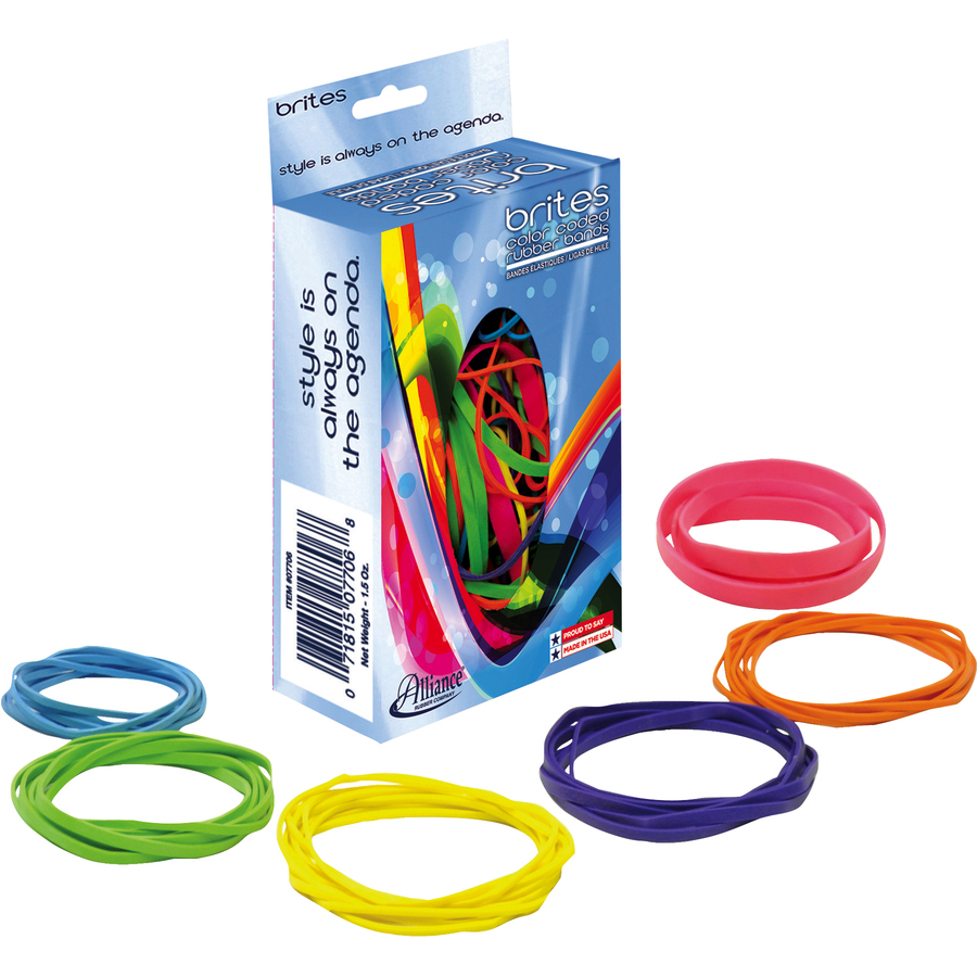 Brites Color-Coded Rubber Bands - Size: #16, #18, #19, #32, #33, #64 - Reusable, Elastic, Stretchable, Latex-free, Freezer Safe, Microwave Safe, Durable - 1 / Box - Pink, Blue, Orange, Lime, Purple, Yellow