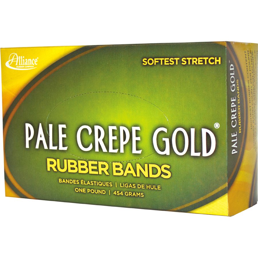 Alliance Rubber 20645 Pale Crepe Gold Rubber Bands - Size #64 - 1 lb Box - Approx. 490 Bands - 3 1/2" x 1/4" - Golden Crepe