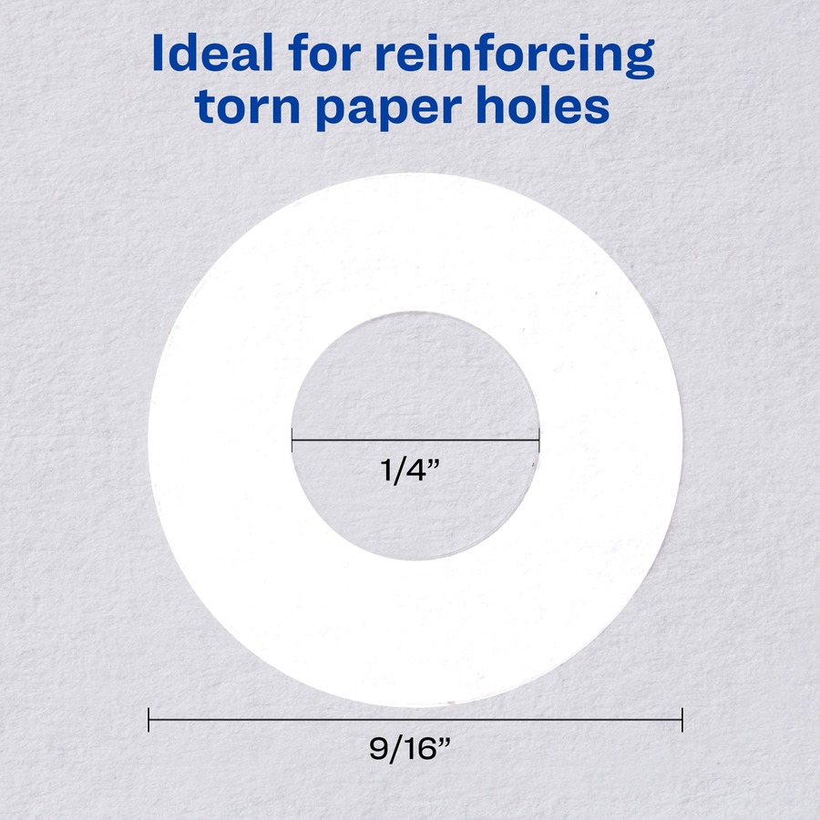 Avery® Hole Reinforcement Label Rings - 0.3" Diameter - 0.25" Maximum Capacity - Round - Clear - Polyvinyl - 1000 / Pack