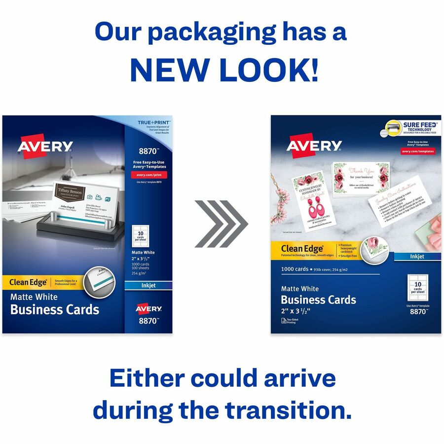 Avery® Clean Edge Business Cards - 110 Brightness - 2" x 3 1/2" - Matte - 1000 / Box - Heavyweight, Rounded Corner, Smooth Edge, Jam-free, Smudge-free - White