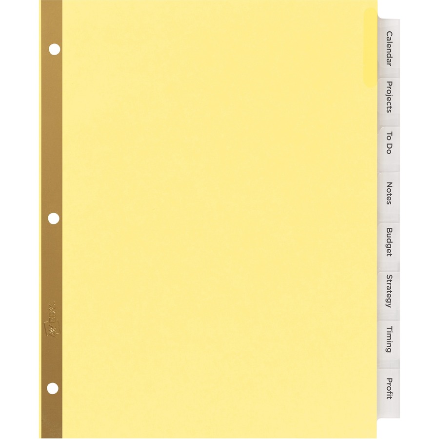 Avery® Big Tab Insertable Dividers - Reinforced Gold Edge - 8 Blank Tab(s) - 8 Tab(s)/Set - 8.5" Divider Width x 11" Divider Length - Letter - 3 Hole Punched - Buff Paper Divider - Clear Tab(s) - Recycled - Double Gold Reinforced Edges - 8 / Set
