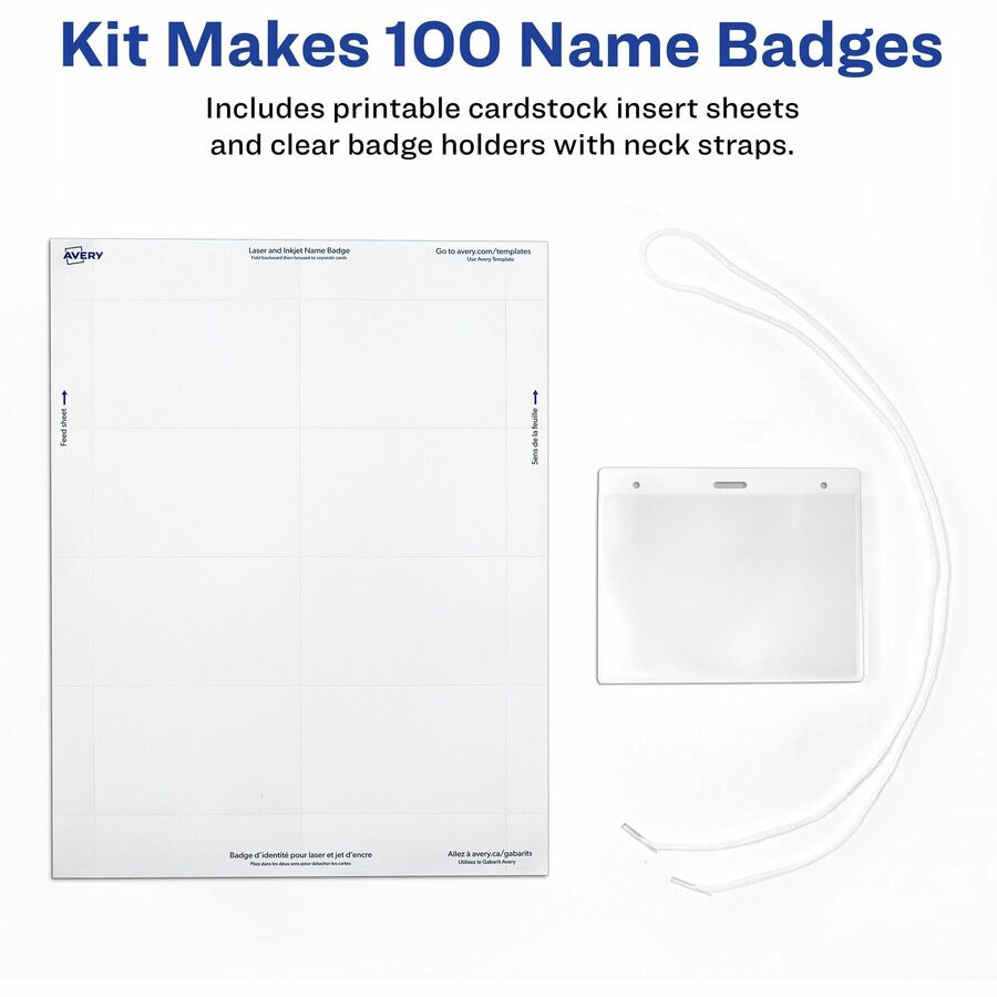 Avery Hanging-Style Name Badges - Letter - 8 1/2" x 11" - 100 / Box - Printable, Durable, Micro Perforated, PVC-free, Double-sided, Smudge-free - White