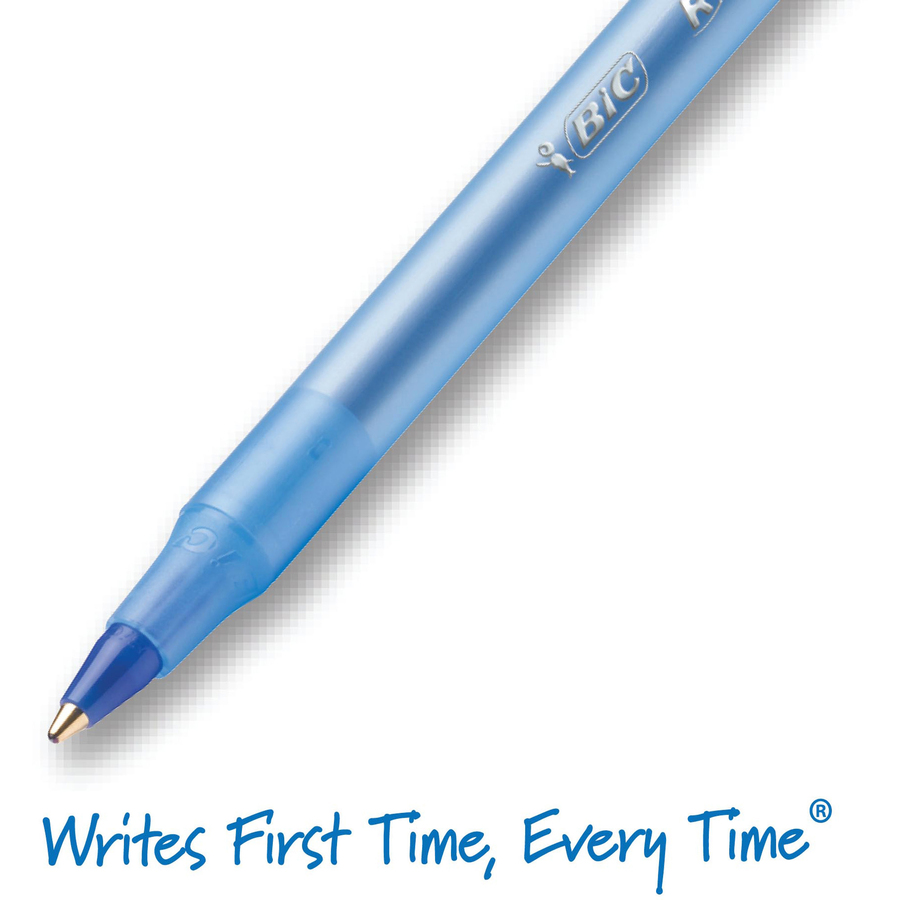 BIC Round Stic Ballpoint Pens - Medium Pen Point - Blue - Blue Barrel - 1 Dozen
