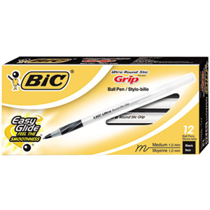 BIC Round Stic Grip Ballpoint Pen - Medium Pen Point - Black