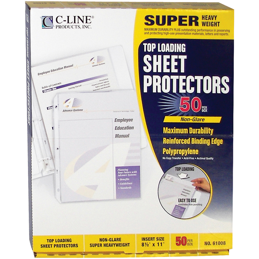 C-Line Polypropylene Top Loading Sheet Protector - For Letter 8 1/2" x 11" Sheet - 3 x Holes - Ring Binder - Clear - Polypropylene - 50 / Box - Sheet Protectors - CLI61008