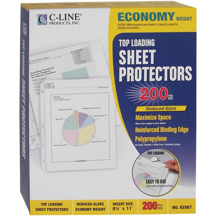 C-Line Economy Weight Poly Sheet Protectors - Reduced Glare, Top Loading, 11 x 8-1/2, 200/BX, 62067