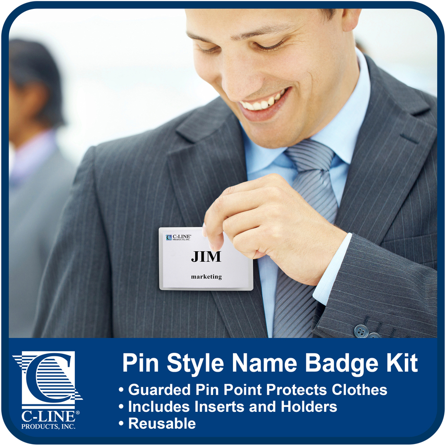 C-Line Pin Style Folded Name Badge Holders - 2.30" (58.42 mm) x 3.50" (88.90 mm) x - Poly - 100 / Box - Clear - Name Badge Holders - CLI94223