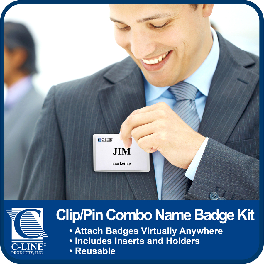 C-Line Clip Pin Laser/Inkjet Badge Holder Kit - 50 / Box - Name Badge Holders - CLI95743