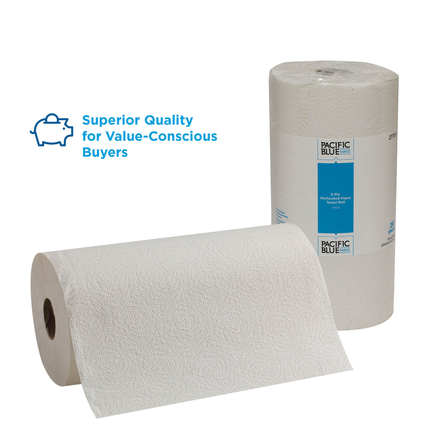 Pacific Blue Select Perforated Paper Towel Roll - 2 Ply - 8.80" x 11" - 250 Sheets/Roll - White - 12 / Carton