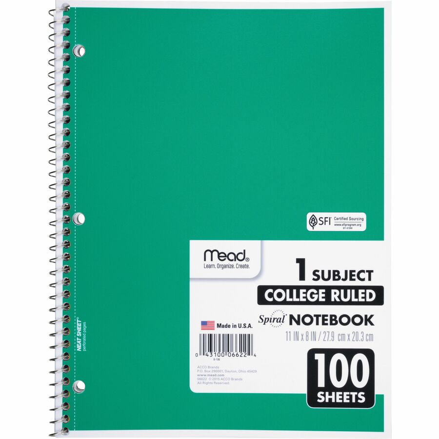 Spiral Notebooks 100 Sheets Wide Ruled Paper - New 38042 Assorted Colors 10-1/2 x 8 1 Subject 6 Pack 