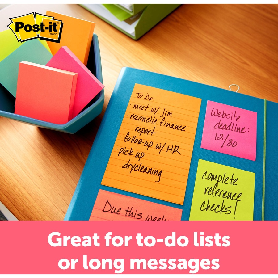 Post-it® Notes Original Lined Notepads - Cape Town Color Collection - 300 - 4" x 6" - Rectangle - 100 Sheets per Pad - Ruled - Assorted - Paper - Self-adhesive, Repositionable - 3 / Pack - Adhesive Note Pads - MMM6603AN