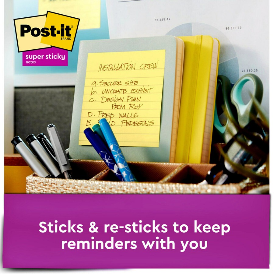 Post-it Super Sticky Notes, 4 in x 6 in, Canary Yellow, Lined Canary Yellow
