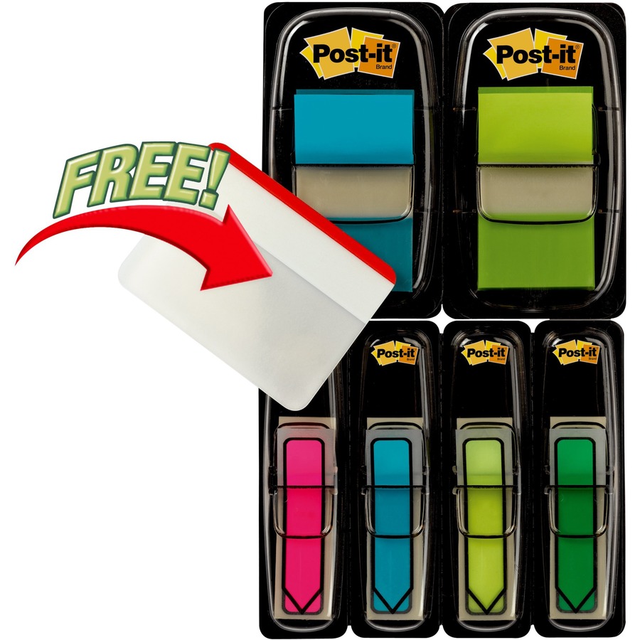 Post-it® Flags and Arrow Flags Value Pack - 484 - 1" x 1 1/2" , 1/2" x 1 1/2" - Rectangle, Arrow - Unruled - Blue, Yellow, Yellow, Green, Pink, Assorted - Self-adhesive, Removable - 196 / Pack