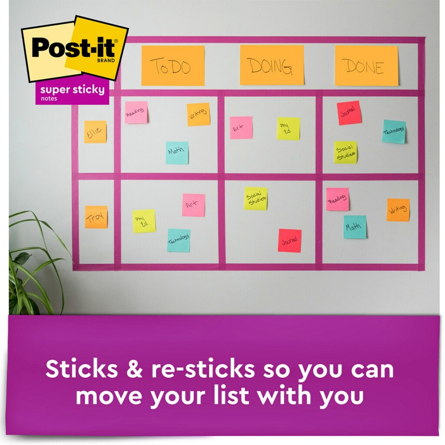 Post-it® Super Sticky Notes - Energy Boost Color Collection - 180 - 6" x 8" - Rectangle - 45 Sheets per Pad - Unruled - Vital Orange, Tropical Pink, Limeade, Blue Paradise - Paper Fibre - Self-adhesive - 4 / Pack