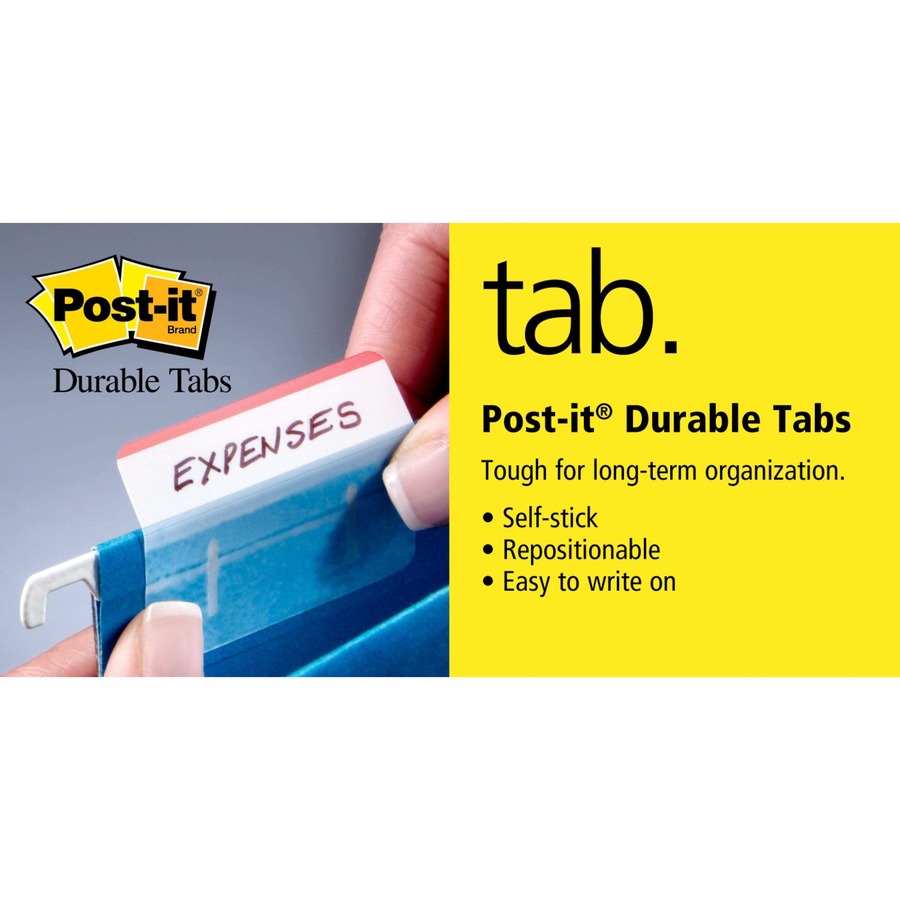 Post-it® Durable Tabs - 1.50" Tab Height x 1" Tab Width - Removable - Pink, Green, Orange, Semi-transparent Tab(s) - 66 / Pack - Index Tabs & Page Markers - MMM686PGO