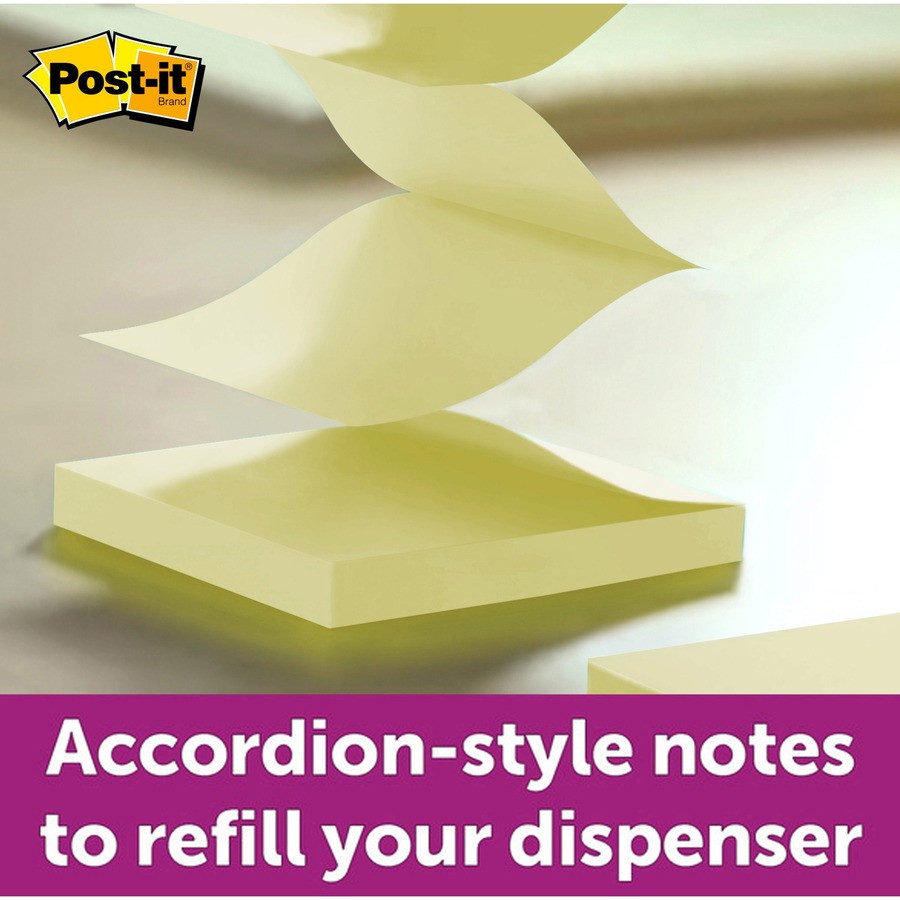 Post-it® Dispenser Notes - 600 - 3" x 3" - Square - 100 Sheets per Pad - Ruled - Yellow - Paper - Pop-up, Fanfold, Refillable - 6 / Pack