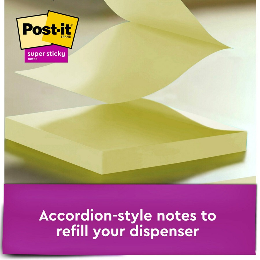 Post-it® Super Sticky Lined Dispenser Notes - 450 - 4" x 4" - Square - 90 Sheets per Pad - Ruled - Canary Yellow - Paper - Pop-up, Self-adhesive - 5 / Pack