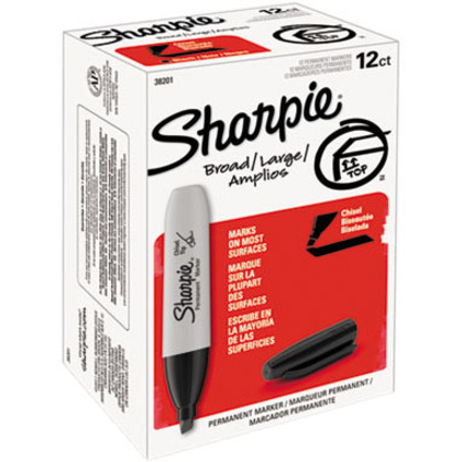 Sharpie Large Barrel Permanent Markers - Wide Marker Point - Chisel Marker Point Style - Black Alcohol Based Ink - 12 / Dozen