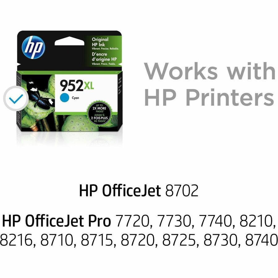HP - Cartouche jet d'encre 952XL D'origine Élev&eacute; Rendement Jet d'encre - Paquet unique - Cyan - 1 chaque