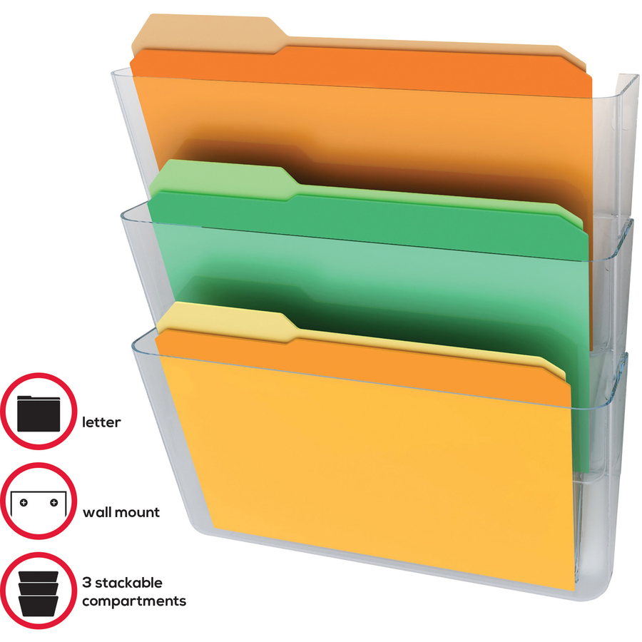 Deflecto Stackable DocuPocket for Partition Walls - 3 Pocket(s) - 3 Compartment(s) - 7" Height x 13" Width x 4" Depth - Stackable - Clear - 3 / Set = DEF73601RT