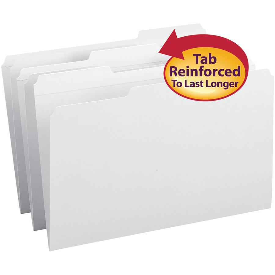 Smead Colored 1/3 Tab Cut Legal Recycled Top Tab File Folder - 8 1/2" x 14" - 3/4" Expansion - Top Tab Location - Assorted Position Tab Position - White - 10% Recycled - 100 / Box