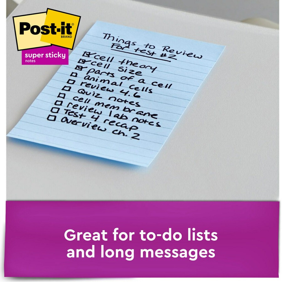 Post-it Super Sticky Notes, Lined, 4 x 6, Assorted Greens and
