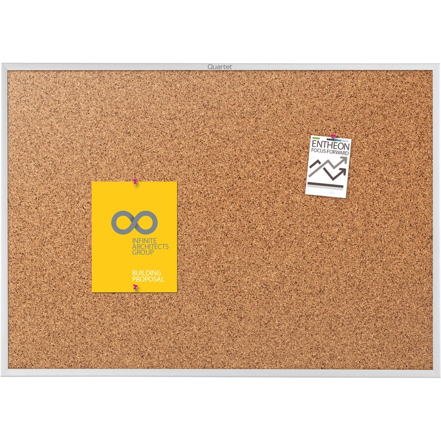 Quartet Classic Series Bulletin Board - 24" (609.60 mm) Height x 36" (914.40 mm) Width - Brown Natural Cork Surface - Heavy-gauge, Self-healing, Heavy Duty - Silver Aluminum Frame - 1 Each = QRT3413802303