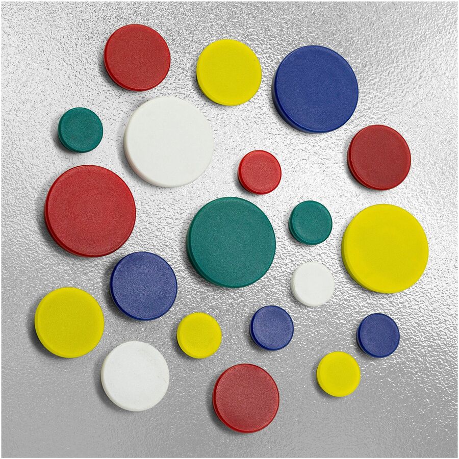 Officemate Heavy-Duty Assorted Magnets, 30/Tub - 12 x Small, 12 x Medium, 6 x Large - 1 Each - Red, Yellow, White, Blue, Green