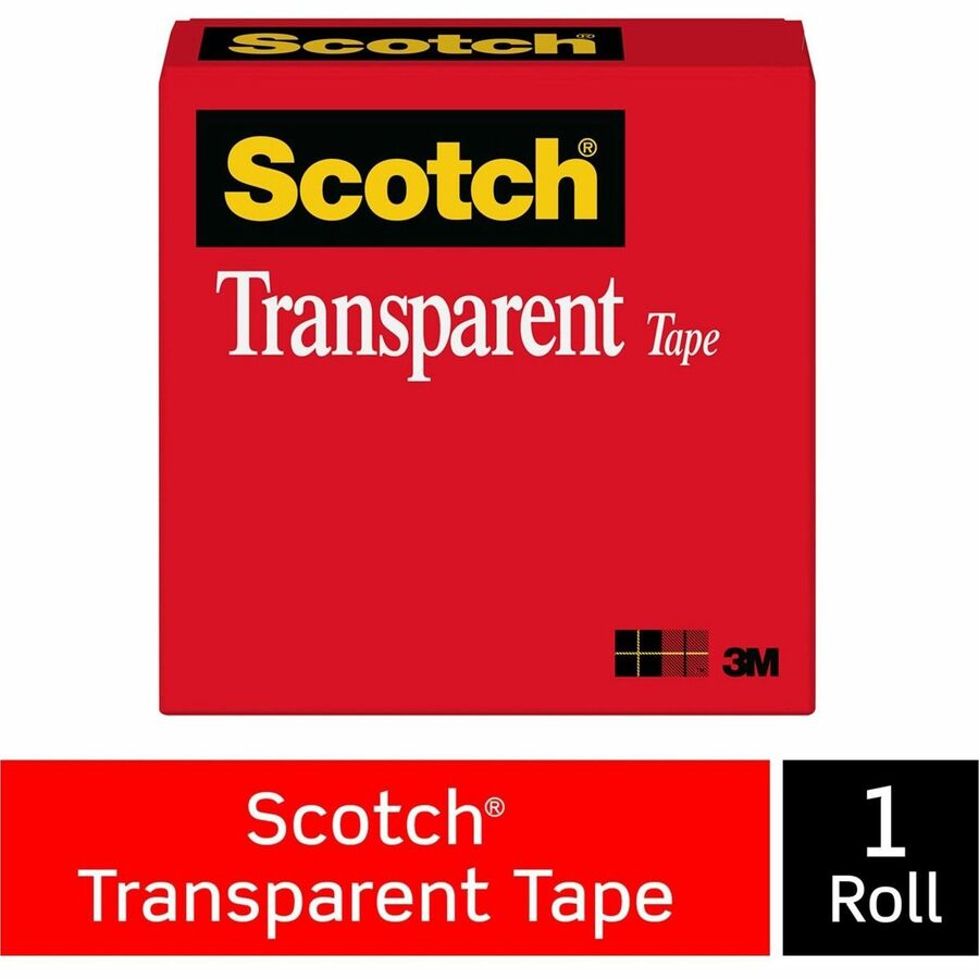 Scotch Transparent Office Tape - 72 yd Length x 1" Width - 3" Core - Stain Resistant, Moisture Resistant, Long Lasting - For Multipurpose, Mending, Packing, Label Protection, Wrapping - 1 / Roll - Clear