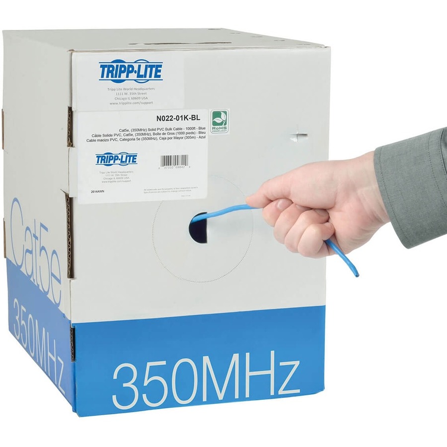 Tripp Lite by Eaton Cat5e 350 MHz Solid Core (UTP) PVC Bulk Ethernet Cable - Blue 1000 ft. (304.8 m) TAA