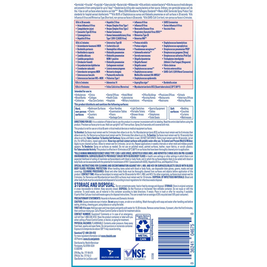 Professional Lysol Disinfectant Spray - For Multi Surface - 19 fl oz (0.6 quart) - Fresh Scent - 12 / Carton - Pleasant Scent, Disinfectant, CFC-free - Clear