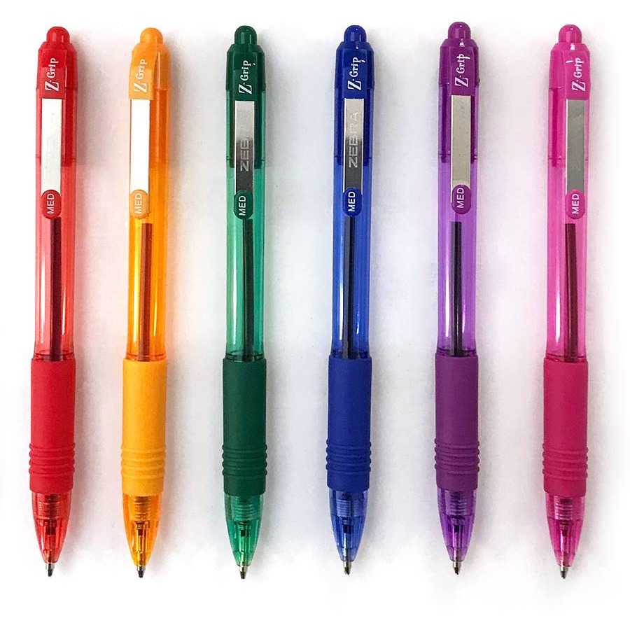 Zebra Z-Grip Retractable Ballpoint Pens - Medium Pen Point - 1 mm Pen Point Size - Retractable - Black, Blue, Red, Green, Violet, Orange, Teal, Fuschia - Clear Barrel - 24 / Pack