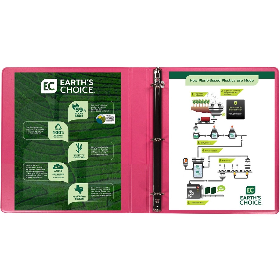 Samsill Earth's Choice Plant-Based Economy Round Ring View Binders, 3 Rings,  3 Capacity, 11 x 8.5, Pink, 2/Pack, SAMU86876