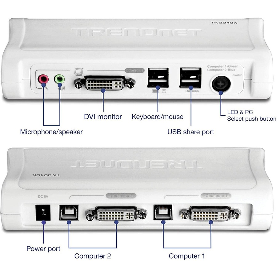 TRENDnet 2-Port DVI USB KVM Switch & Cable Kit with Audio, Manage Two PCs, 2 x USB Keyboard & Mouse Ports, 2 x Bonus USB 2.0 Ports, 2 Way Audio Support, TK-204UK