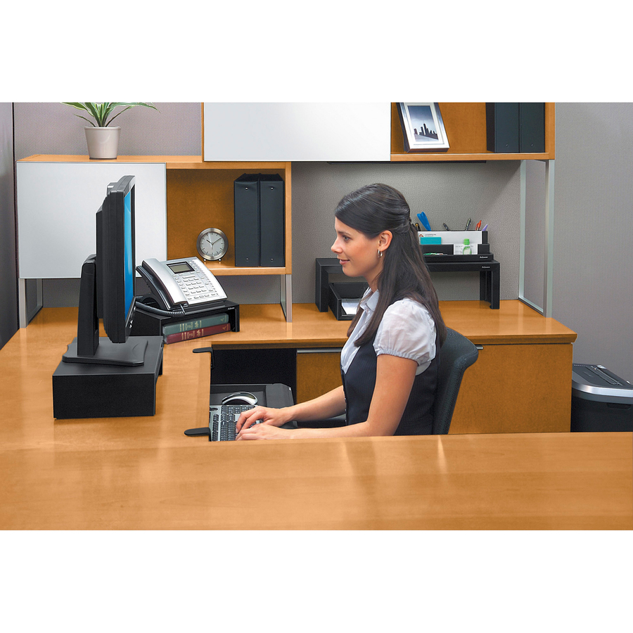Fellowes Designer Suites Monitor Riser - Up to 21" Screen Support - 18.14 kg Load Capacity - 4.38" (111.25 mm) Height x 16" (406.40 mm) Width x 9.38" (238.25 mm) Depth - Desktop - Black, Pearl - Monitor Stands/Risers - FEL8038101