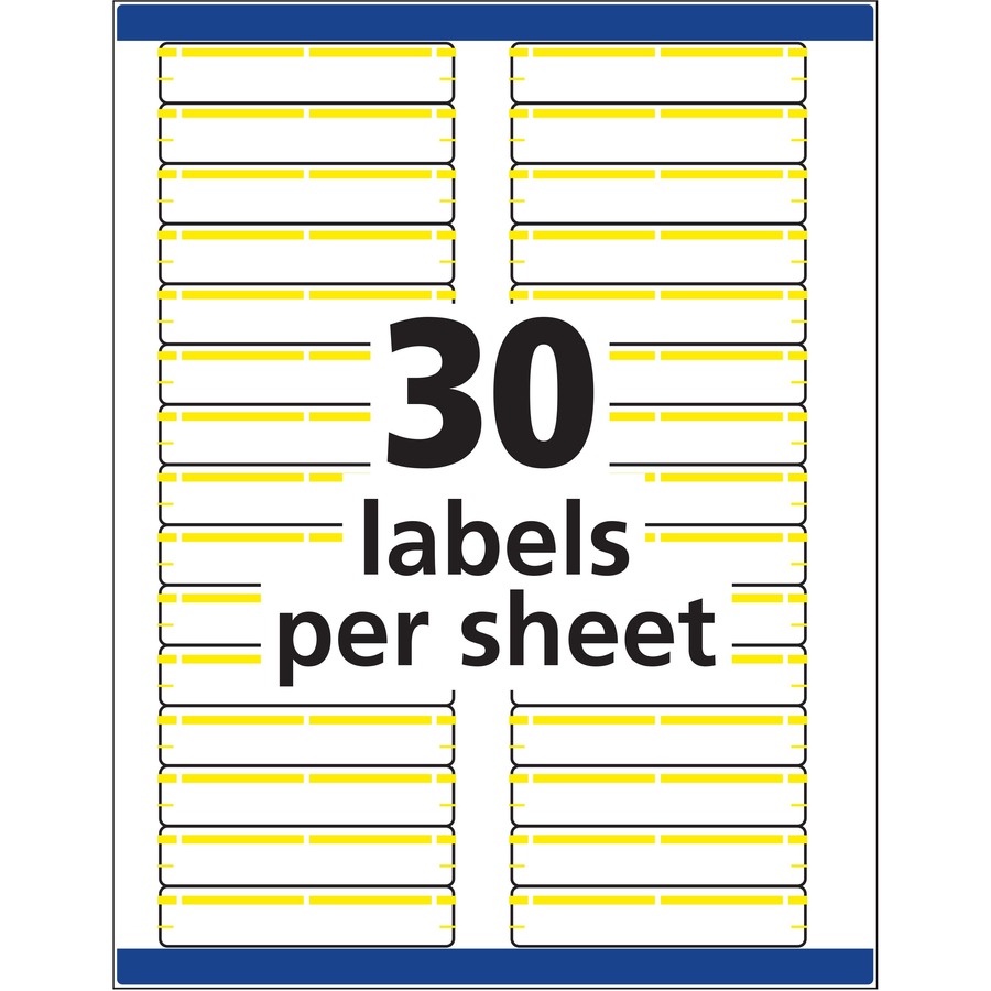 Avery® TrueBlock File Folder Label - 2/3" Height x 3 7/16" Width - Permanent Adhesive - Rectangle - Laser, Inkjet - Yellow, White - Paper - 30 / Sheet - 600 Total Label(s) - 600 / Pack = AVE05966