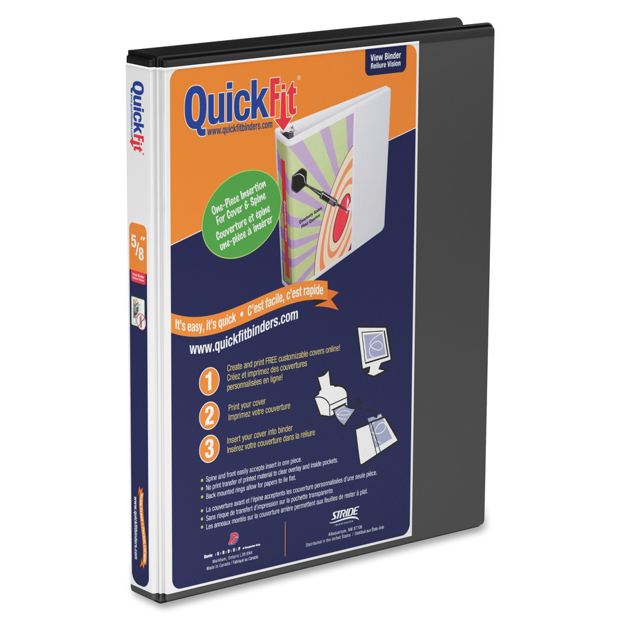 QuickFit QuickFit Round Ring View Binder - 5/8" Binder Capacity - Letter - 8 1/2" x 11" Sheet Size - Round Ring Fastener(s) - Internal Pocket(s) - Black - Recycled - Clear Overlay, Easy Insert Spine - 1 Each = RGO870001