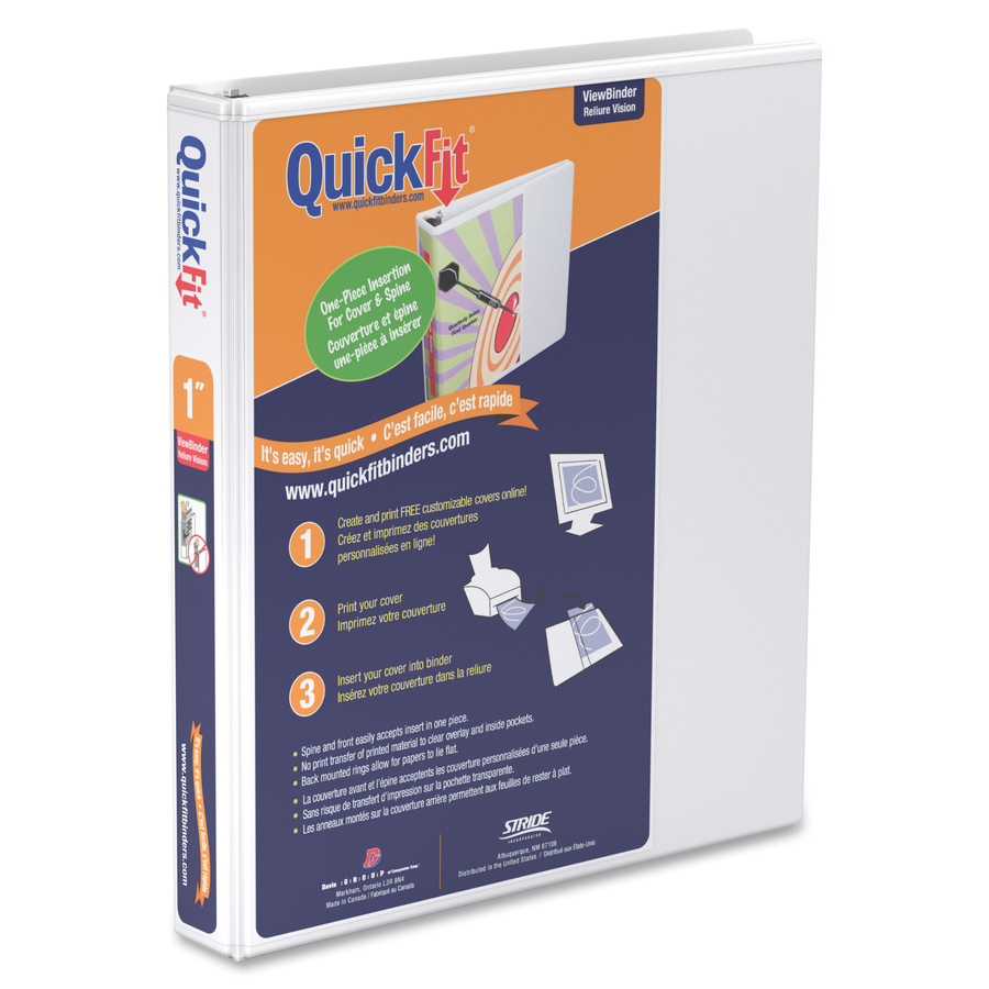 QuickFit QuickFit Angle D-ring View Binder - 1" Binder Capacity - Letter - 8 1/2" x 11" Sheet Size - 3 x D-Ring Fastener(s) - White - Recycled - Clear Overlay - 1 Each - Presentation / View Binders - RGO870100