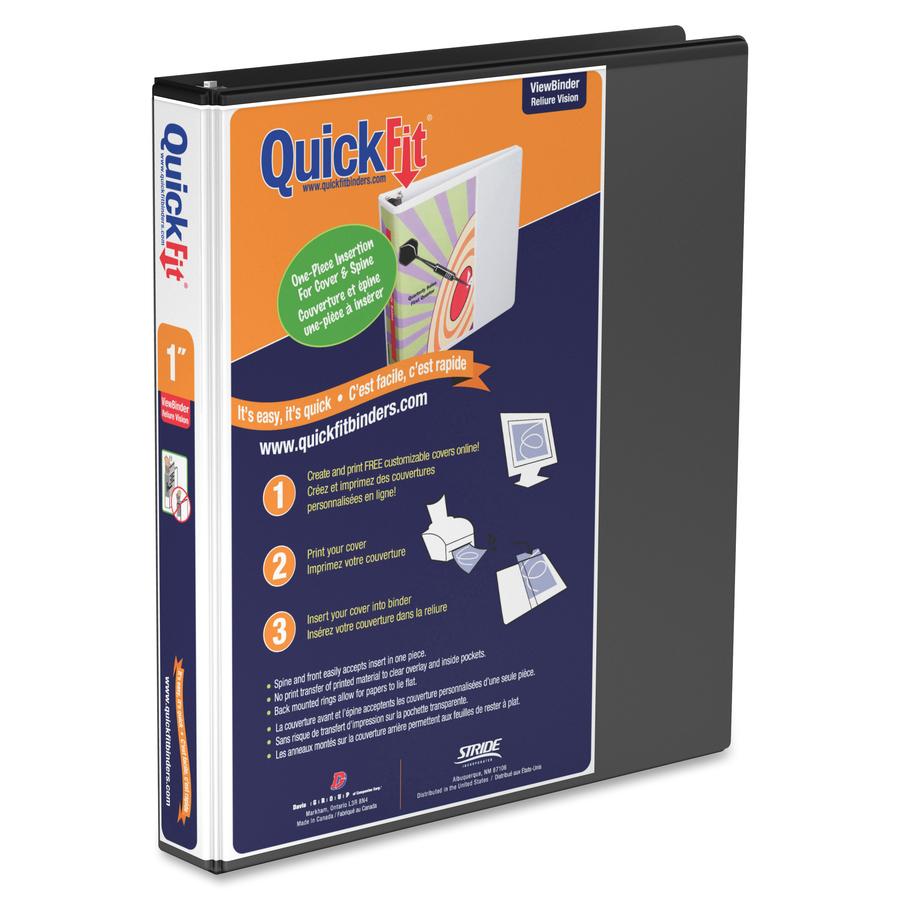 QuickFit QuickFit Angle D-ring View Binder - 1" Binder Capacity - Letter - 8 1/2" x 11" Sheet Size - 3 x D-Ring Fastener(s) - Black - Recycled - Clear Overlay - 1 Each = RGO870101