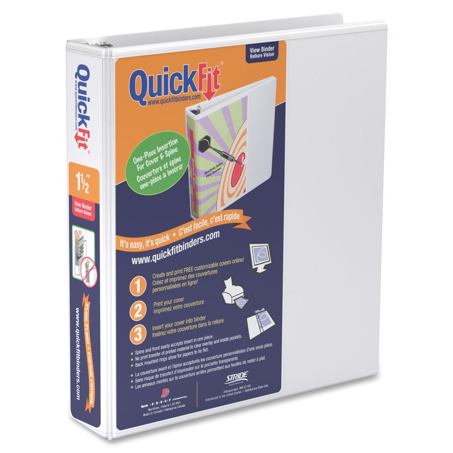 QuickFit QuickFit Angle D-ring View Binder - 1 1/2" Binder Capacity - Letter - 8 1/2" x 11" Sheet Size - 3 x D-Ring Fastener(s) - White - Recycled - Clear Overlay - 1 Each - Presentation / View Binders - RGO870200