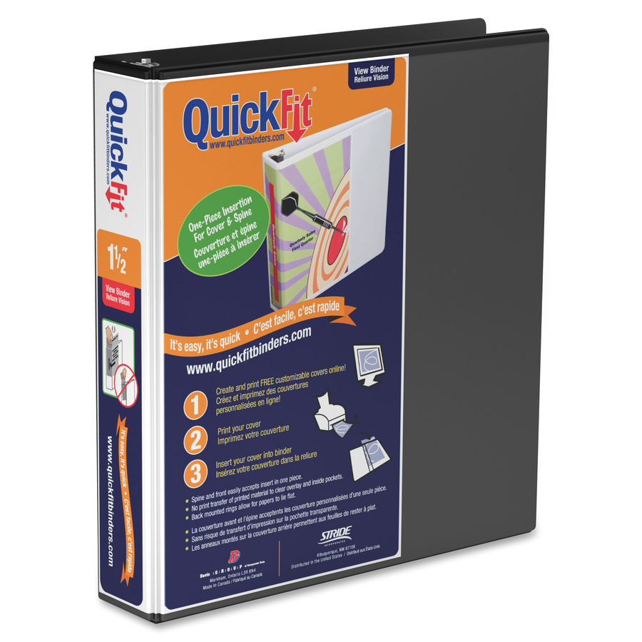 QuickFit QuickFit Angle D-ring View Binder - 1 1/2" Binder Capacity - Letter - 8 1/2" x 11" Sheet Size - 3 x D-Ring Fastener(s) - Black - Recycled - Clear Overlay - 1 Each = RGO870201