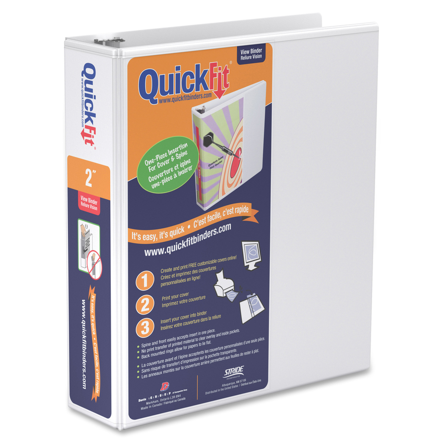 QuickFit QuickFit Angle D-ring View Binder - 2" Binder Capacity - Letter - 8 1/2" x 11" Sheet Size - 3 x D-Ring Fastener(s) - White - Recycled - Clear Overlay - 1 Each - Presentation / View Binders - RGO870300