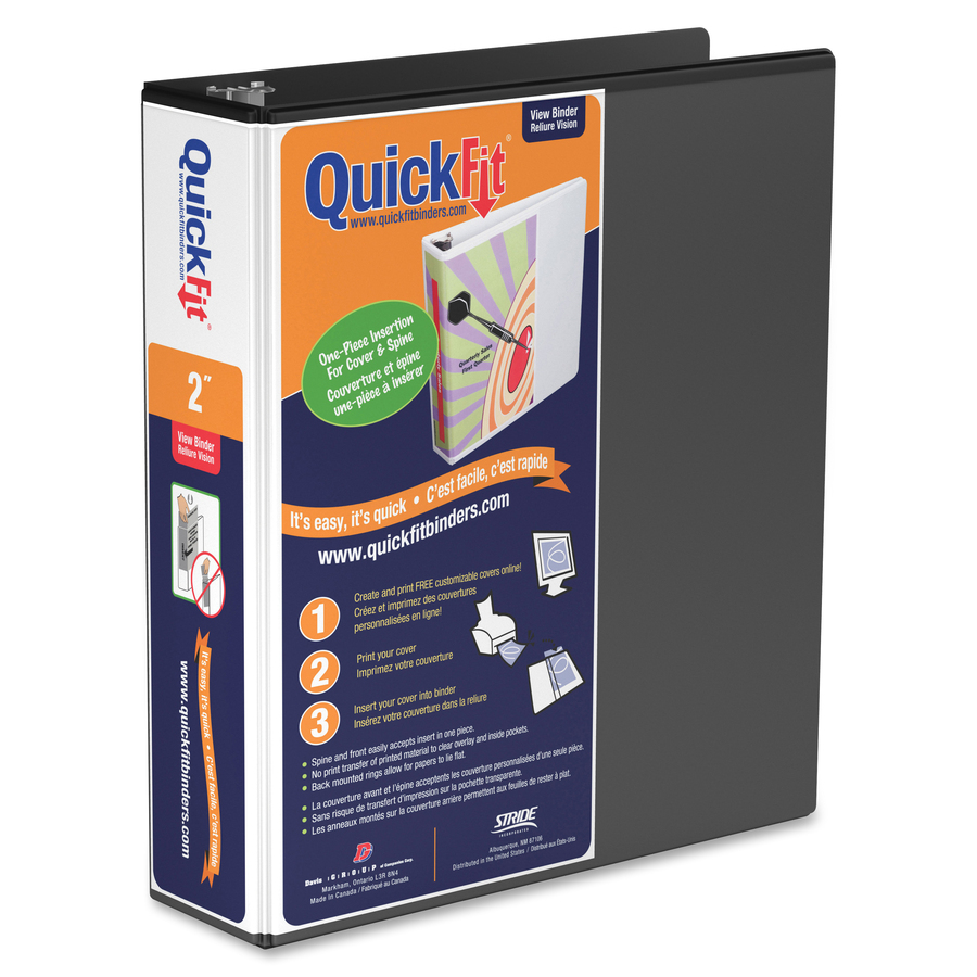 QuickFit QuickFit Angle D-ring View Binder - 2" Binder Capacity - Letter - 8 1/2" x 11" Sheet Size - 3 x D-Ring Fastener(s) - Black - Recycled - Clear Overlay - 1 Each = RGO870301