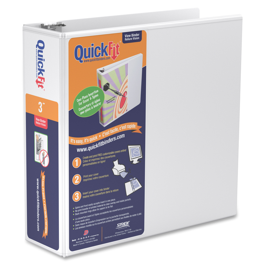 QuickFit QuickFit Angle D-ring View Binder - 3" Binder Capacity - Letter - 8 1/2" x 11" Sheet Size - 3 x D-Ring Fastener(s) - White - Recycled - Clear Overlay - 1 Each - Presentation / View Binders - RGO870500