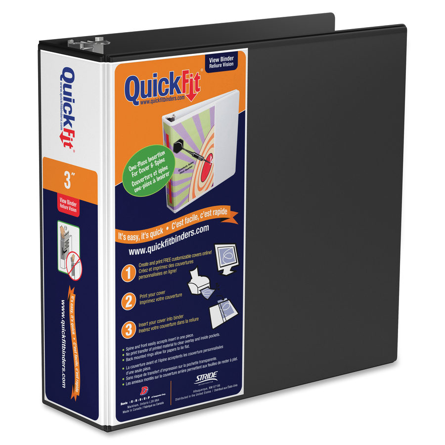 QuickFit QuickFit Angle D-ring View Binder - 3" Binder Capacity - Letter - 8 1/2" x 11" Sheet Size - 3 x D-Ring Fastener(s) - Black - Recycled - Clear Overlay - 1 Each = RGO870501