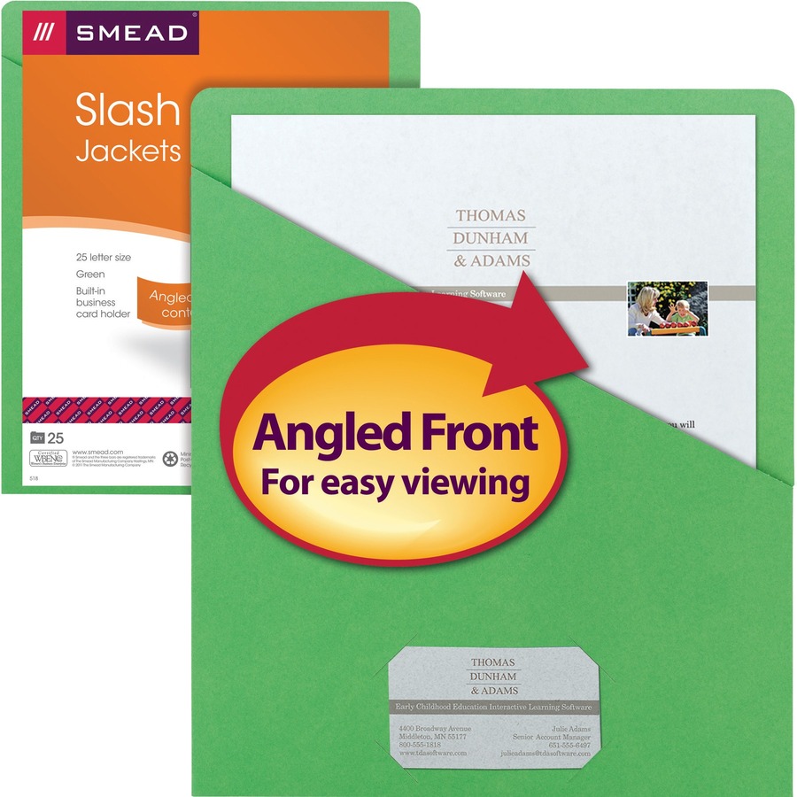 Smead Letter Recycled File Jacket - 8 1/2" x 11" - 1 Front Pocket(s) - Manila - Green - 10% Recycled - 25 / Pack