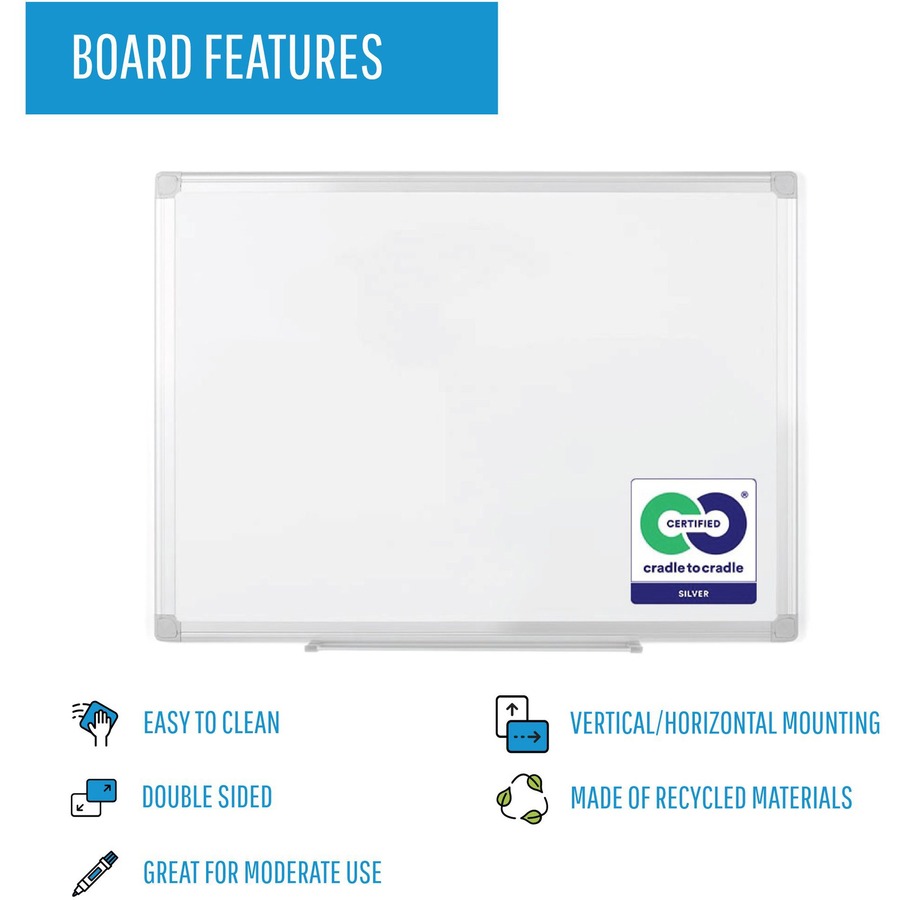 MasterVision Earth Silver Easy-Clean Dry-erase Board - 72" (6 ft) Width x 48" (4 ft) Height - White Melamine Surface - Stainless Steel Aluminum Frame - Rectangle - 1 Each - Dry-Erase Boards - BVCMA2700790