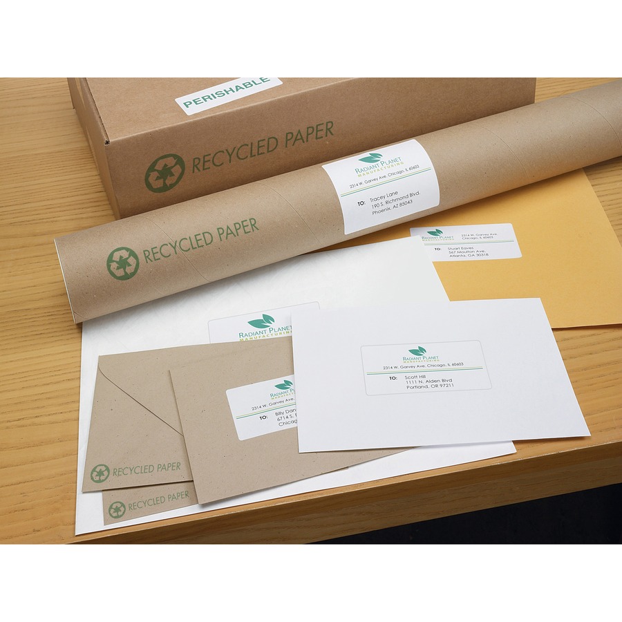 Avery® EcoFriendly Address Labels - 1" Width x 2 5/8" Length - Permanent Adhesive - Rectangle - Laser, Inkjet - White - Paper - 30 / Sheet - 100 Total Sheets - 3000 Total Label(s) - 3000 / Box = AVE48460