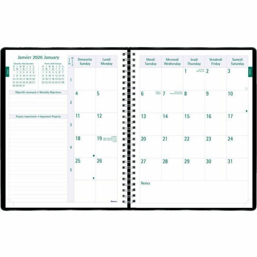 Agenda Semainier 2026 Format A4 (21x30 Cm) - Couverture Synthétique Bleue - Organisation Hebdomadaire Avec Espace Notes