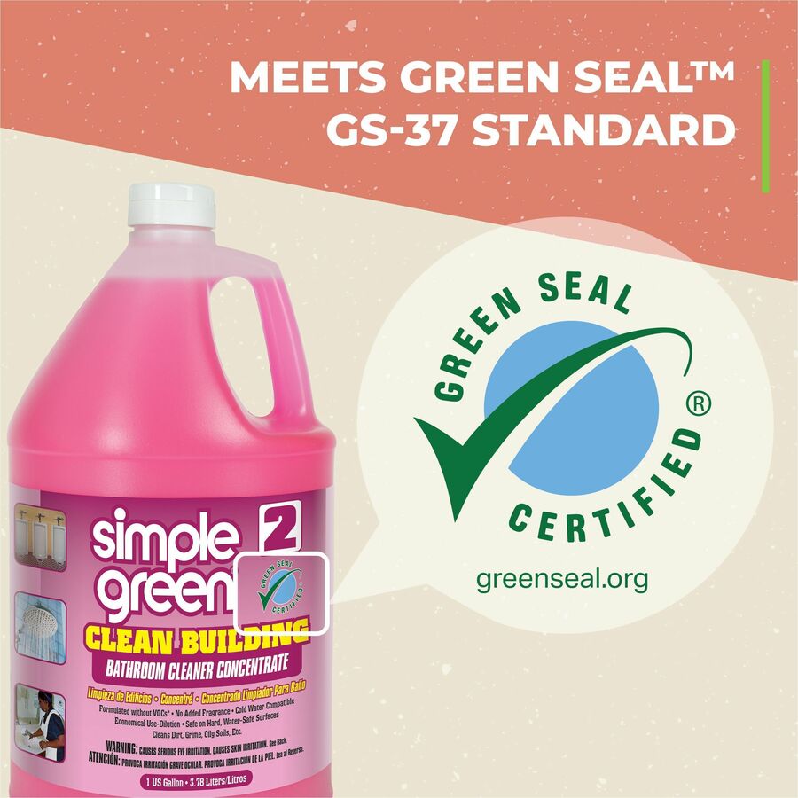 Simple Green Clean Building Bathroom Cleaner - For Restroom, Fiberglass, Hard Surface, Nonporous Surface - Concentrate - 128 fl oz (4 quart) - 1 Each - Non-toxic, Non-flammable, Odorless - Pink